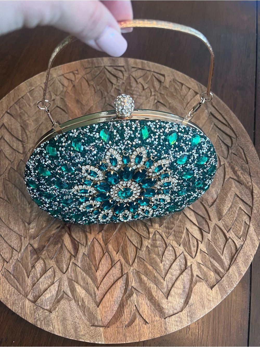 New Embellished Emerald Crystal Evening Clutch